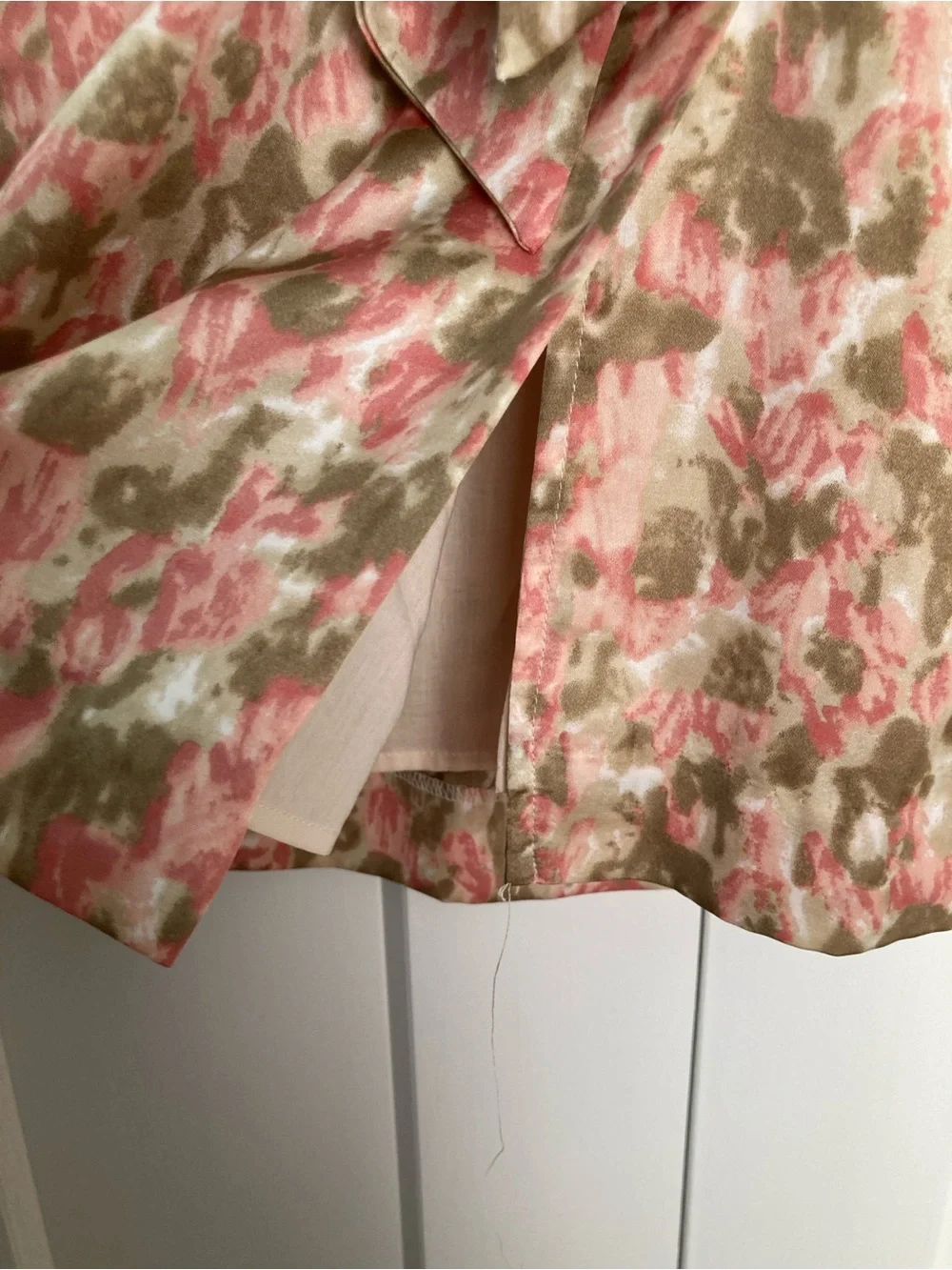 Talbots Pink and Taupe Floral V Neck Sleeveless Dress with Bow